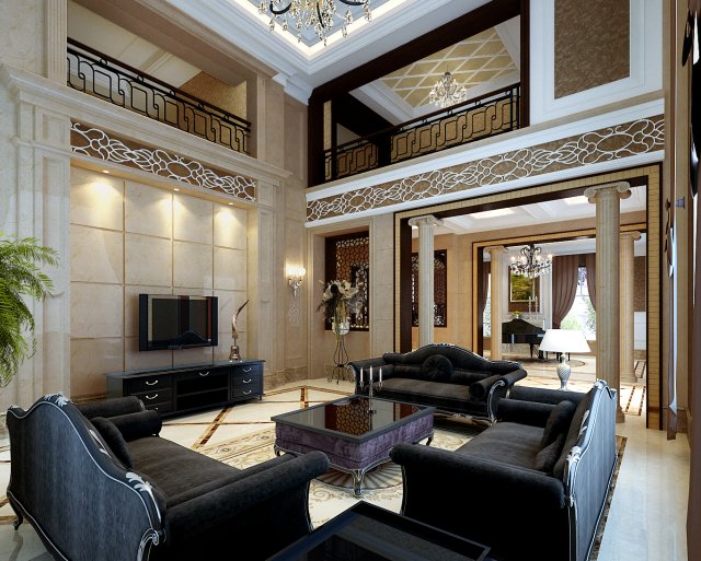 stylish double european living room 1740 Modelo 3D .c4d .max .obj .3ds .fbx .stl .blend 