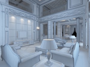 stylish double european living room 1740 Modelo 3D