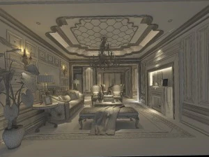 stylish luxury home furnishings - living room 6115 3D Model