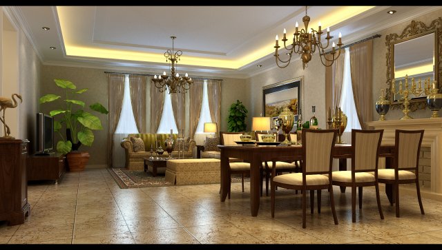 simple and simple european style living room 1711 3D Model .c4d .max .obj .3ds .fbx .stl .blend 