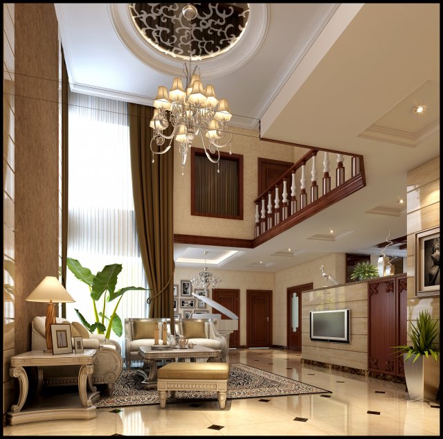 fashionable concise europe double living room 1728 3D Модель .c4d .max .obj .3ds .fbx .stl .blend 
