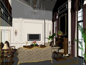 fashionable concise europe double living room 1728 3D Model