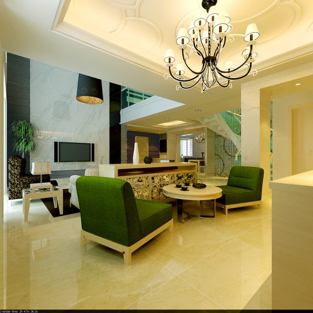style concise european double living room restaurant 1753 Modelo 3D .c4d .max .obj .3ds .fbx .stl .blend 
