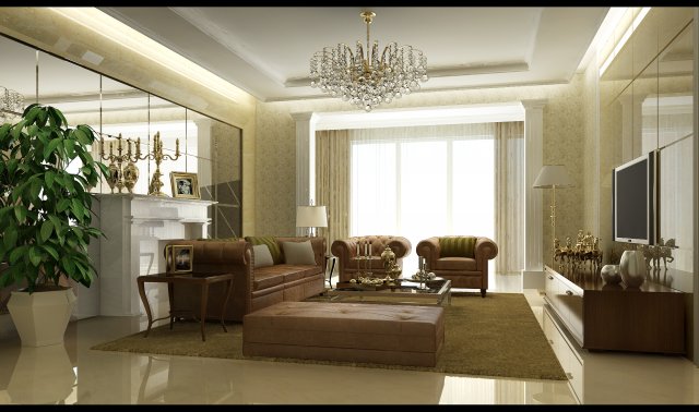 fashionable and concise european living room 1714 3D Model .c4d .max .obj .3ds .fbx .stl .blend 