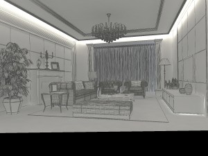 fashionable and concise european living room 1714 3D Model