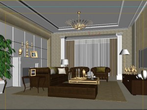 fashionable and concise european living room 1714 3D Model