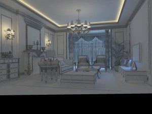 fashionable concise european living room 1716 3D 模型