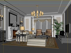 fashionable concise european living room 1716 3D 模型
