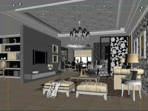 style concise european living room 1723 3D Model
