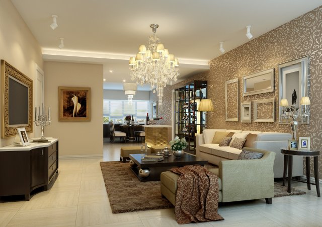 fashionable concise european living room 1724 3D-Modell .c4d .max .obj .3ds .fbx .stl .blend 