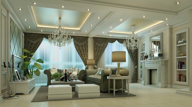fashionable and concise european living room 1726 3D Модель .c4d .max .obj .3ds .fbx .stl .blend 