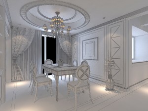 style concise european living room restaurant 1757 3D 模型