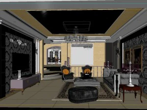 style concise european living room restaurant 1766 3D Model