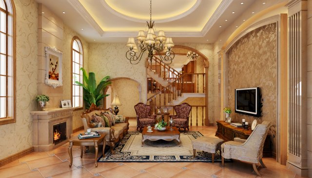 fashionable european style living room 1821 3D Модель .c4d .max .obj .3ds .fbx .stl .blend
