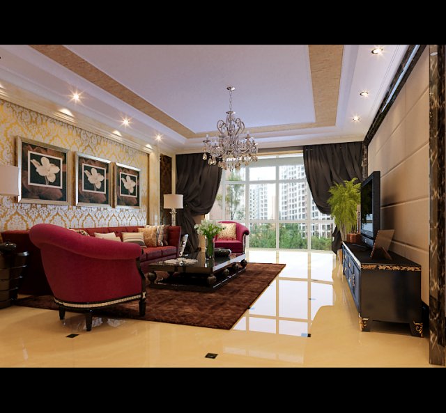 fashionable european living room 5141 Modèle 3D .c4d .max .obj .3ds .fbx .stl .blend 