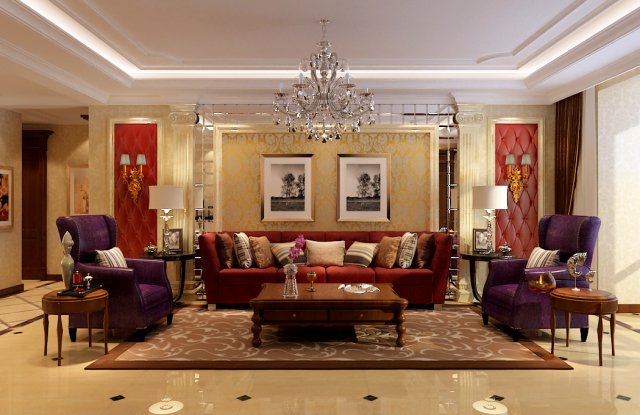 fashionable european living room 5145 3D Модель .c4d .max .obj .3ds .fbx .stl .blend 