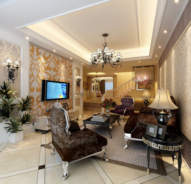 fashionable european living room 5160 3D Model .c4d .max .obj .3ds .fbx .stl .blend 
