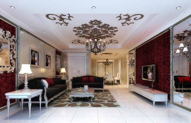 fashionable european living room 5174 3D 모델 .c4d .max .obj .3ds .fbx .stl .blend 