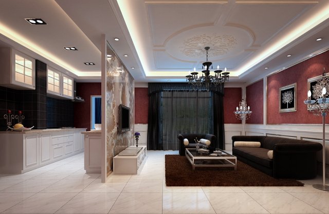 fashionable european living room kitchen 5173 3D Модель .c4d .max .obj .3ds .fbx .stl .blend