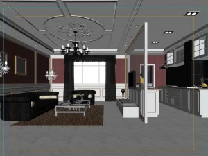 fashionable european living room kitchen 5173 3D Model