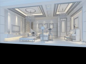 fashionable european living room piano hall 5169 3D Model