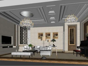 fashionable european living room piano hall 5169 3D Model