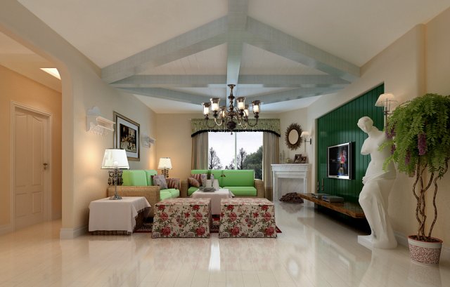 fashionable rural style living room 1811 Model 3D .c4d .max .obj .3ds .fbx .stl .blend 