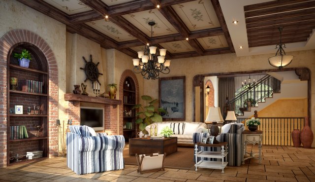 fashionable rural style living room 1813 Model 3D .c4d .max .obj .3ds .fbx .stl .blend 
