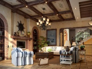 модна вітальня в сільському стилі 1813 року 3D Модель