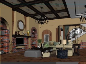 fashionable rural style living room 1813 Model 3D