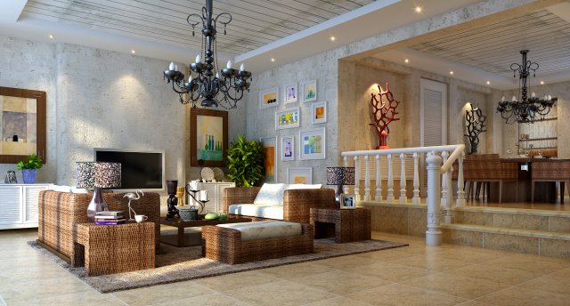 fashionable rural style living room 1814 3D 모델 .c4d .max .obj .3ds .fbx .stl .blend 