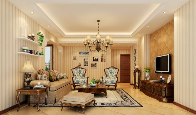 fashionable rural style living room 1820 3D Model .c4d .max .obj .3ds .fbx .stl .blend 