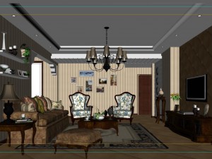 fashionable rural style living room 1820 3D Model