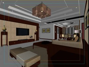 stile cinese alla moda e pasto vintage in soggiorno 1801 Modello 3D