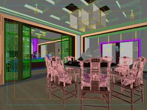fashionable chinese style and vintage living room restaurant 1805 3D Model