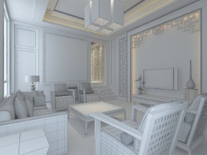 fashionable chinese style and vintage living room 1806 3D Modell
