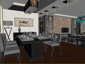 fashionable chinese vintage room restaurant 1813 Model 3D