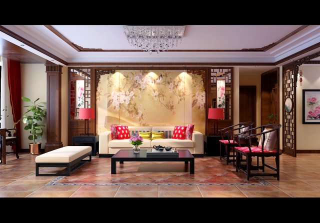 fashionable chinese style and vintage living room restaurant 1815 Modèle 3D .c4d .max .obj .3ds .fbx .stl .blend 