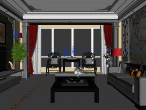fashionable chinese style and vintage living room restaurant 1815 3D Model