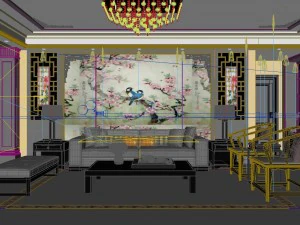 fashionable chinese style and vintage living room restaurant 1815 3D Model