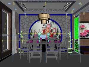 时尚中式复古餐厅1816 3D 模型