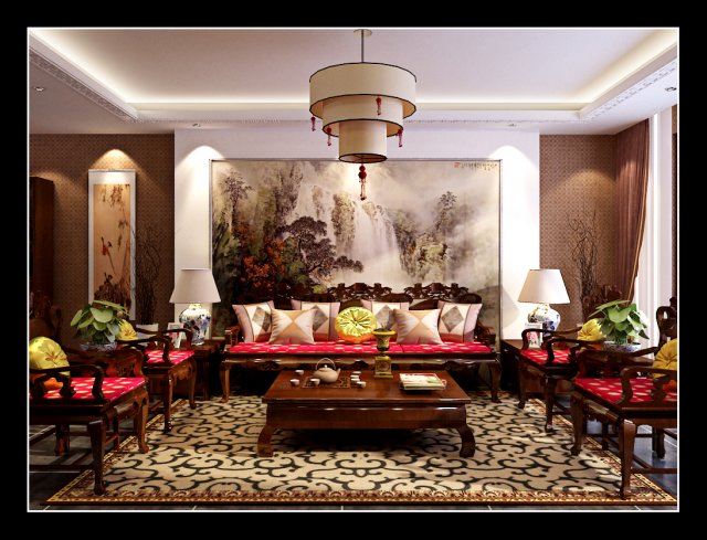 fashionable chinese style and vintage dining room 1821 Modèle 3D .c4d .max .obj .3ds .fbx .stl .blend 