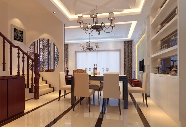 fashionable chinese style and vintage dining room 1826 3D Model .c4d .max .obj .3ds .fbx .stl .blend 