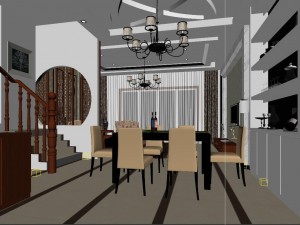 fashionable chinese style and vintage dining room 1826 3D Model