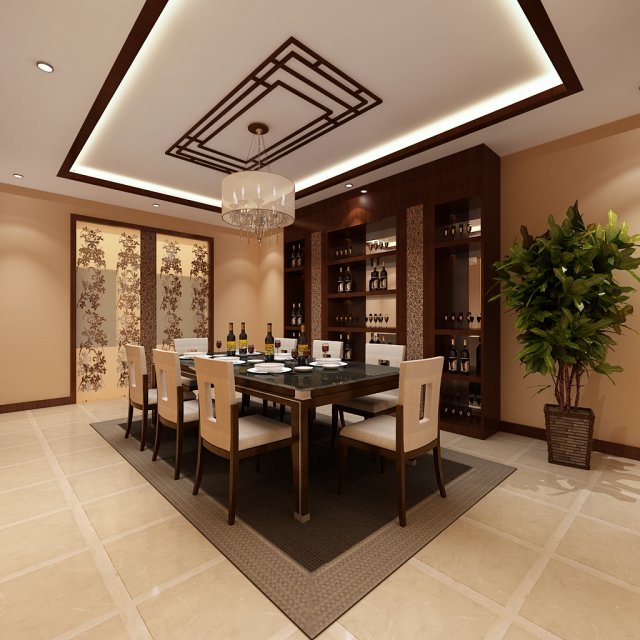 fashionable chinese style and vintage living room restaurant 1828 3D Модель .c4d .max .obj .3ds .fbx .stl .blend 