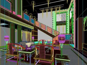 fashionable chinese reversionary dining room restaurant 1829 Modelo 3D