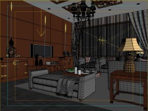 fashionable chinese style and vintage living room restaurant 1831 Modello 3D