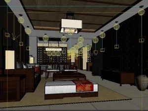 fashionable chinese vintage room restaurant 1834 3D Model