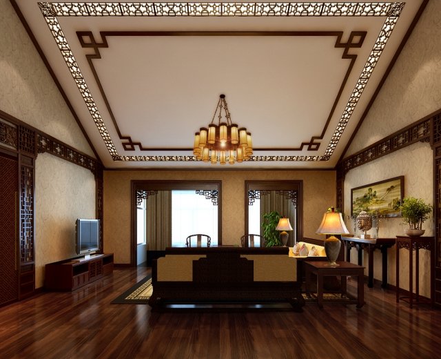 fashionable chinese style and vintage dining room 1845 3D 模型 .c4d .max .obj .3ds .fbx .stl .blend 