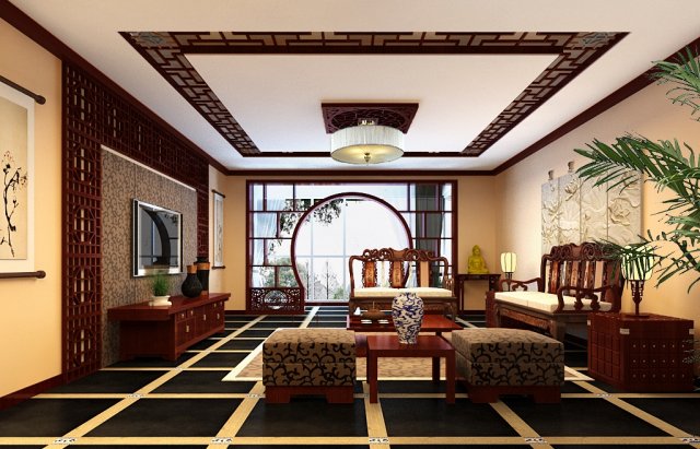 fashionable chinese style and vintage dining room 1847 3D Modell .c4d .max .obj .3ds .fbx .stl .blend